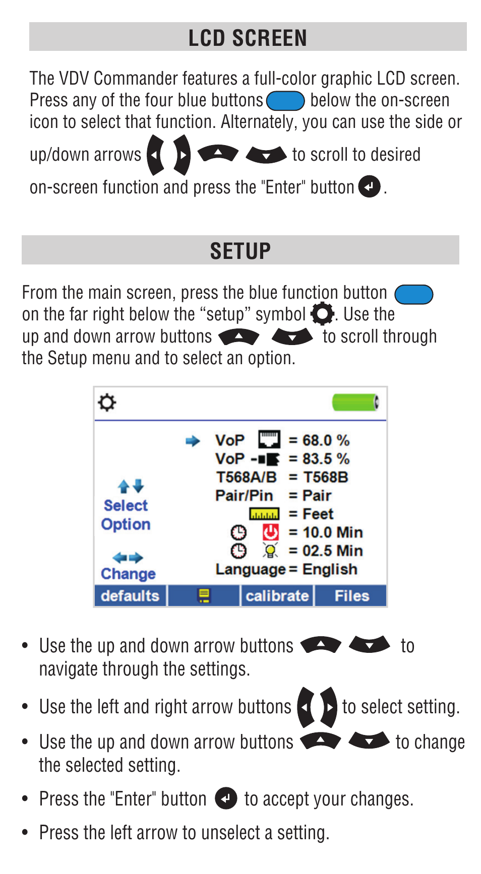 Lcd screen, Setup | Klein Tools VDV501828 User Manual | Page 3 / 40