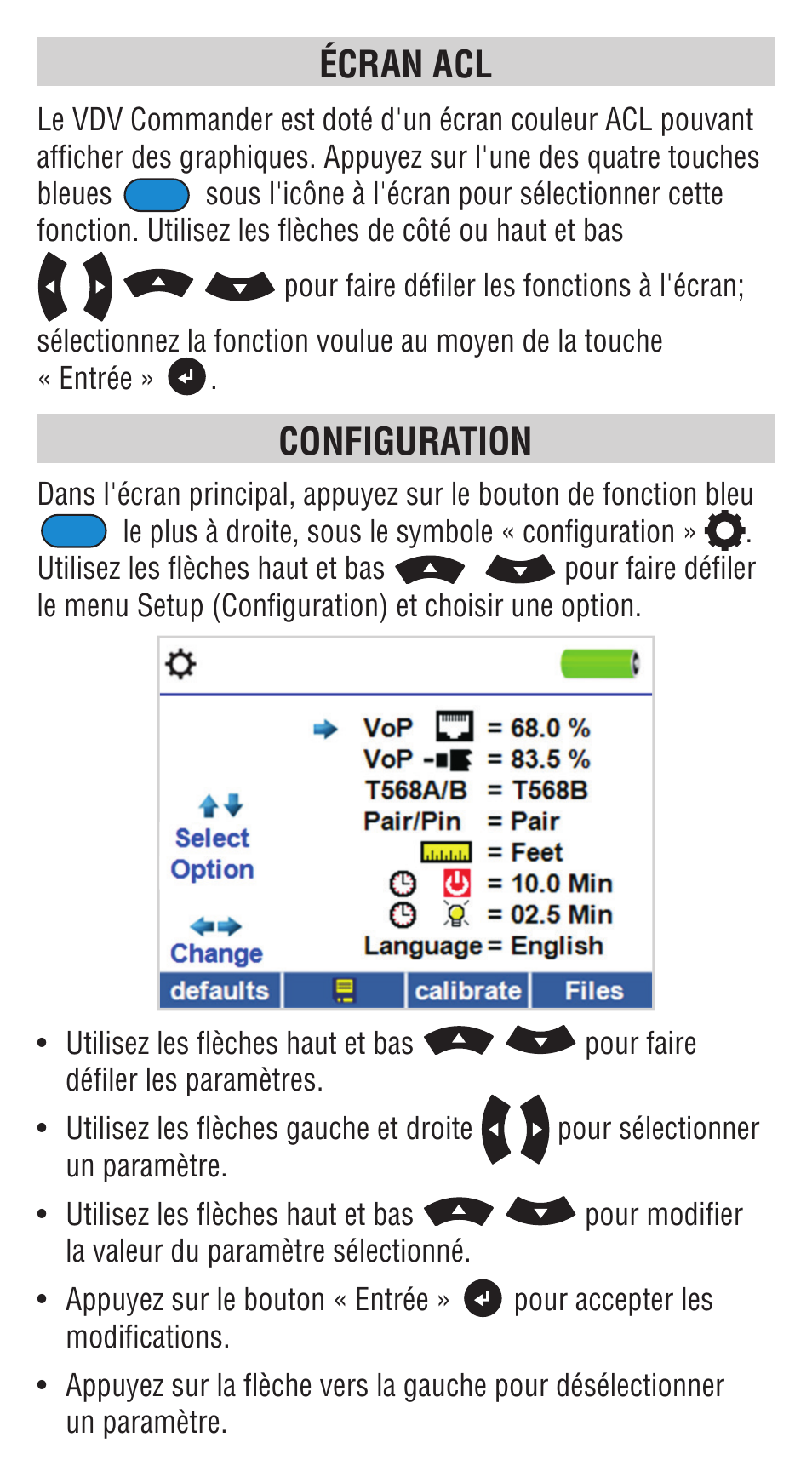 Écran acl, Configuration | Klein Tools VDV501828 User Manual | Page 33 / 40