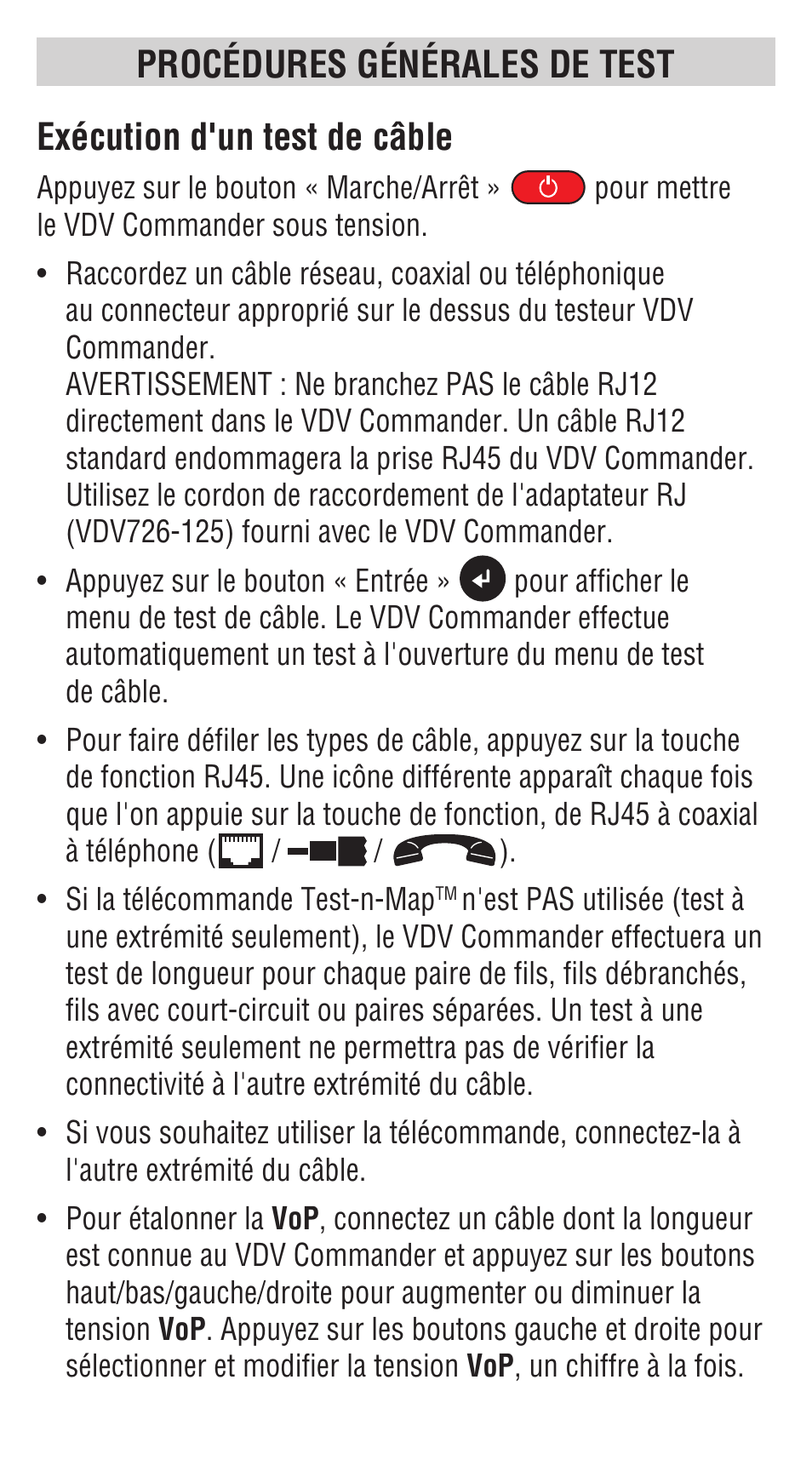 Exécution d'un test de câble, Procédures générales de test | Klein Tools VDV501828 User Manual | Page 34 / 40