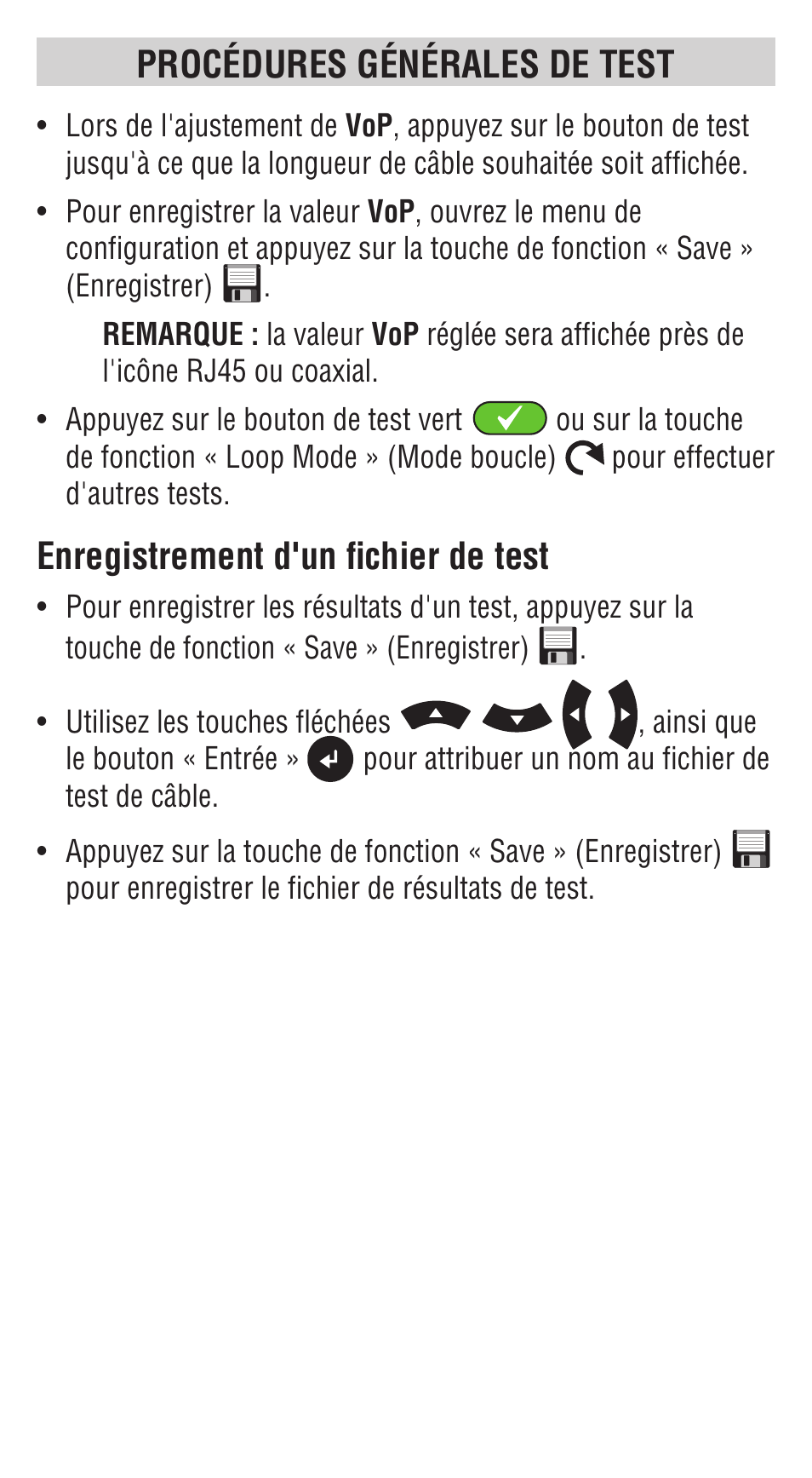 Enregistrement d'un fichier de test, Procédures générales de test | Klein Tools VDV501828 User Manual | Page 35 / 40