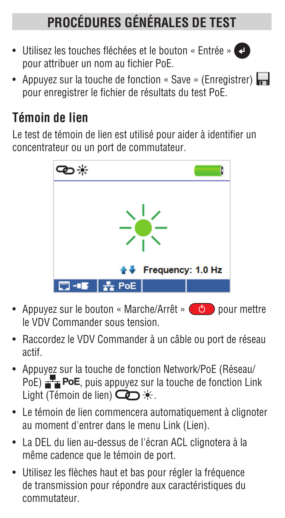 Procédures générales de test, Témoin de lien | Klein Tools VDV501828 User Manual | Page 37 / 40