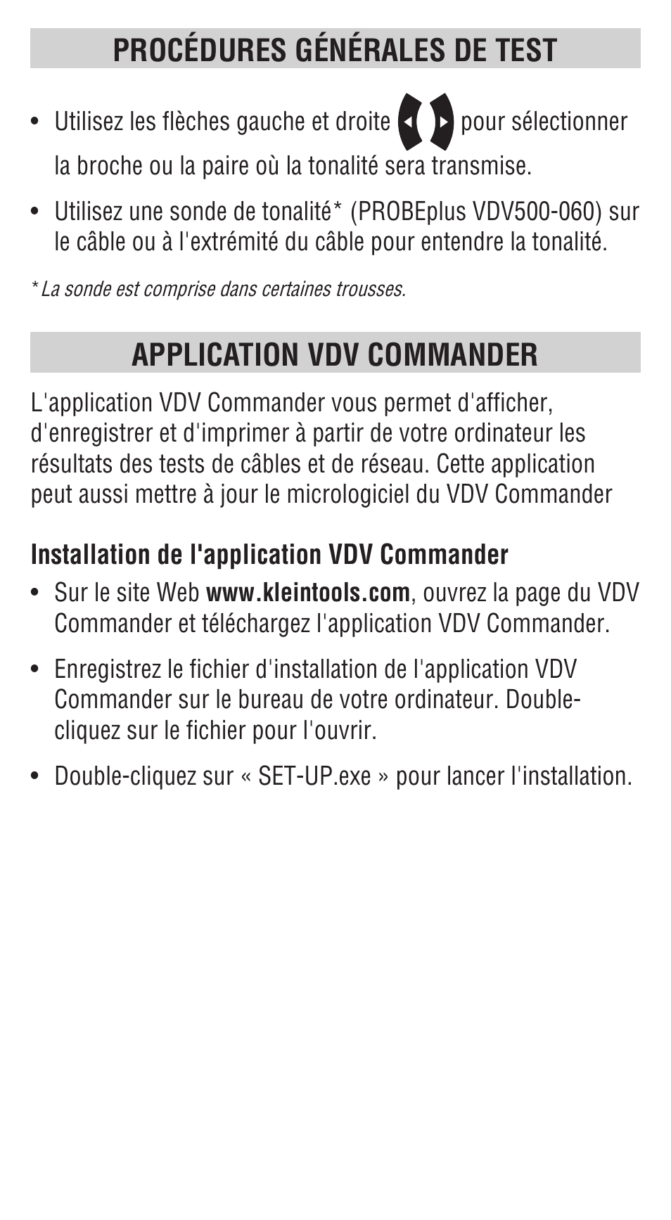 Application vdv commander, Procédures générales de test | Klein Tools VDV501828 User Manual | Page 39 / 40