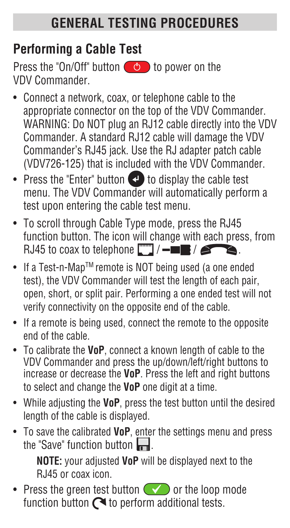 Performing a cable test, General testing procedures | Klein Tools VDV501828 User Manual | Page 4 / 40