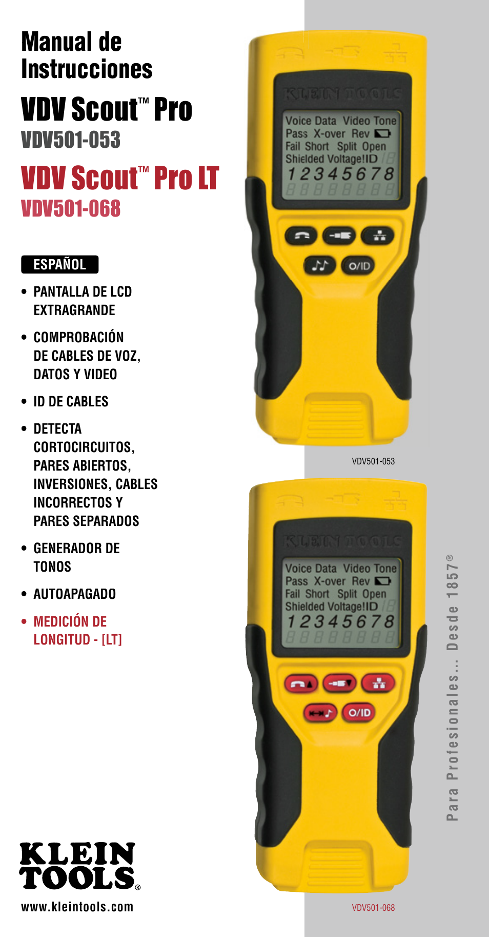 Vdv scout, Pro lt, Manual de | Manual de instrucciones | Klein Tools VDV501-814 User Manual | Page 12 / 36