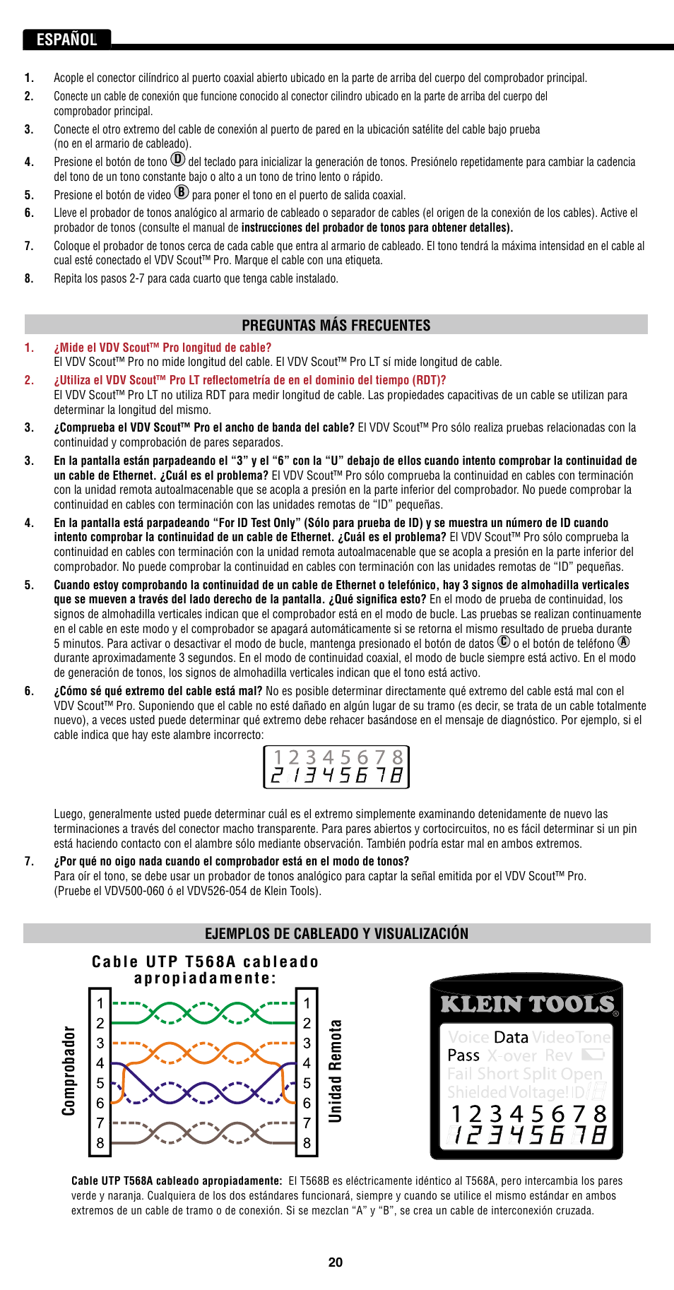 Comprobador unidad remota, English, English español | Klein Tools VDV501-814 User Manual | Page 20 / 36