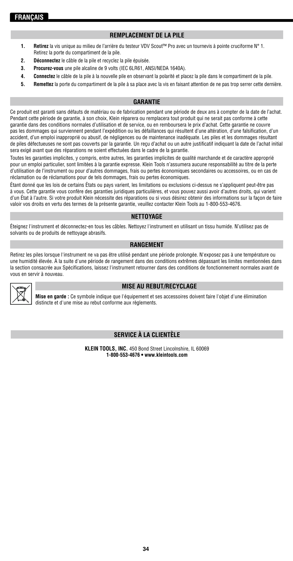 Français | Klein Tools VDV501-814 User Manual | Page 34 / 36