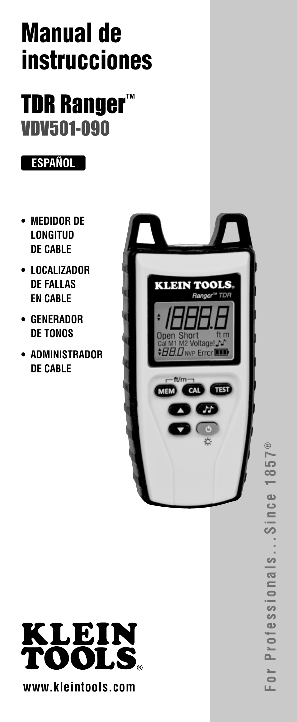 Spanish, Manual de instrucciones, Tdr ranger | Klein Tools VDV501-090 User Manual | Page 15 / 44