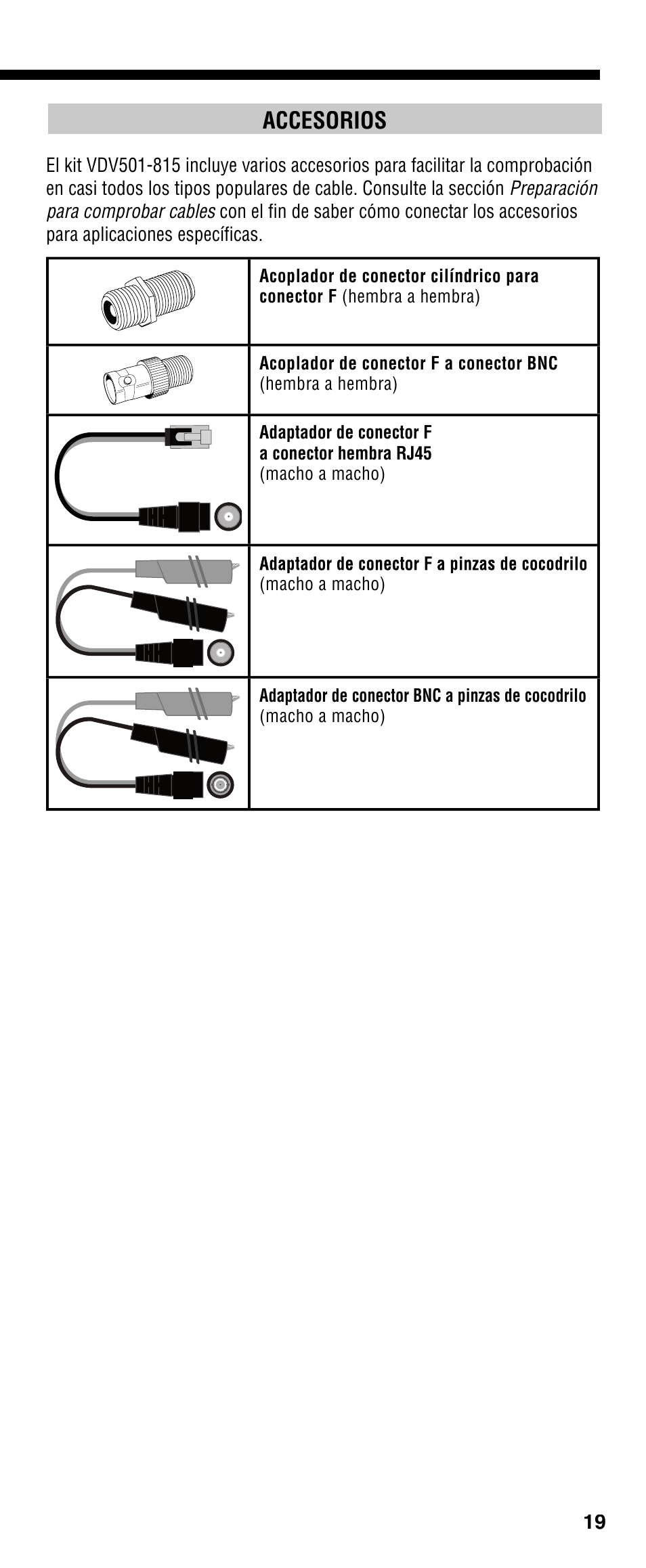 Accesorios | Klein Tools VDV501-090 User Manual | Page 19 / 44