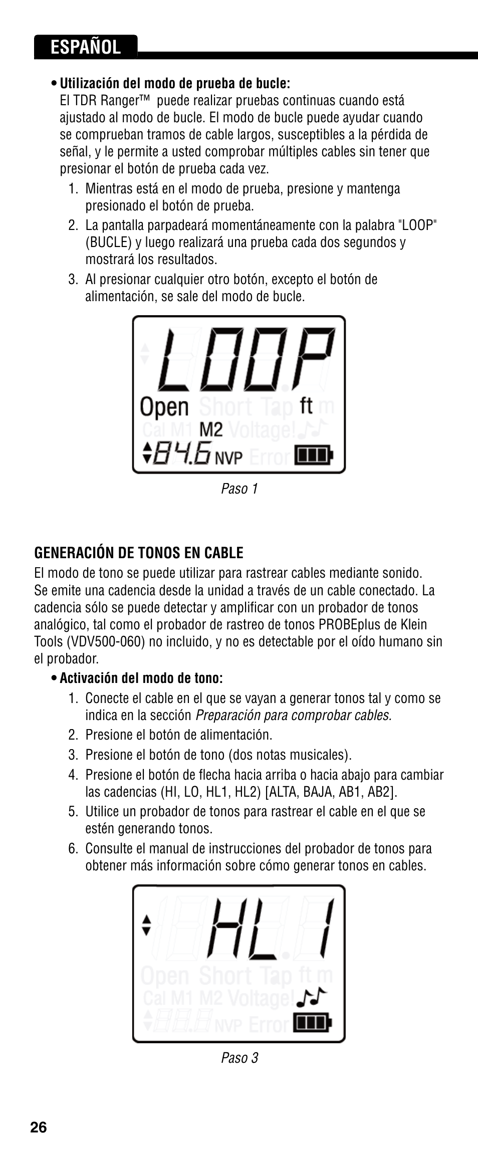 Español | Klein Tools VDV501-090 User Manual | Page 26 / 44