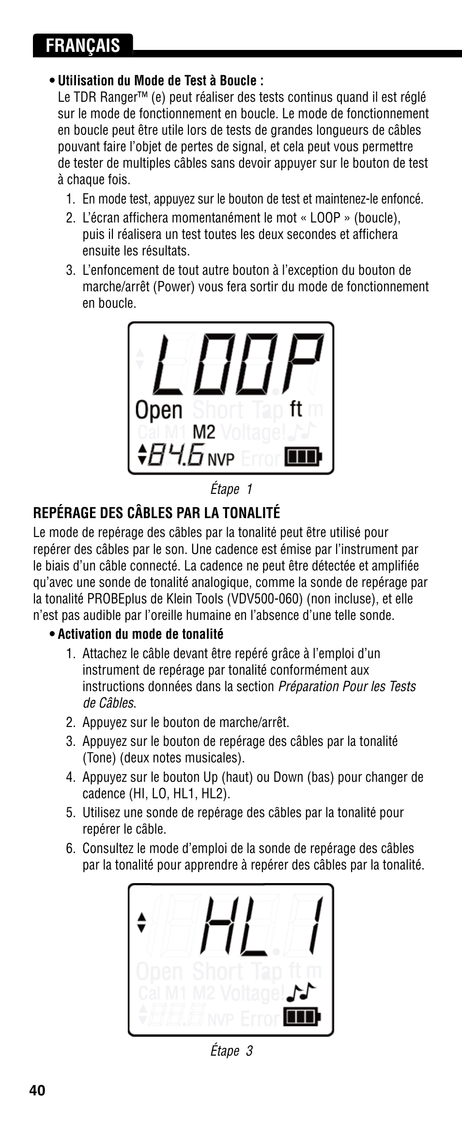 Français | Klein Tools VDV501-090 User Manual | Page 40 / 44