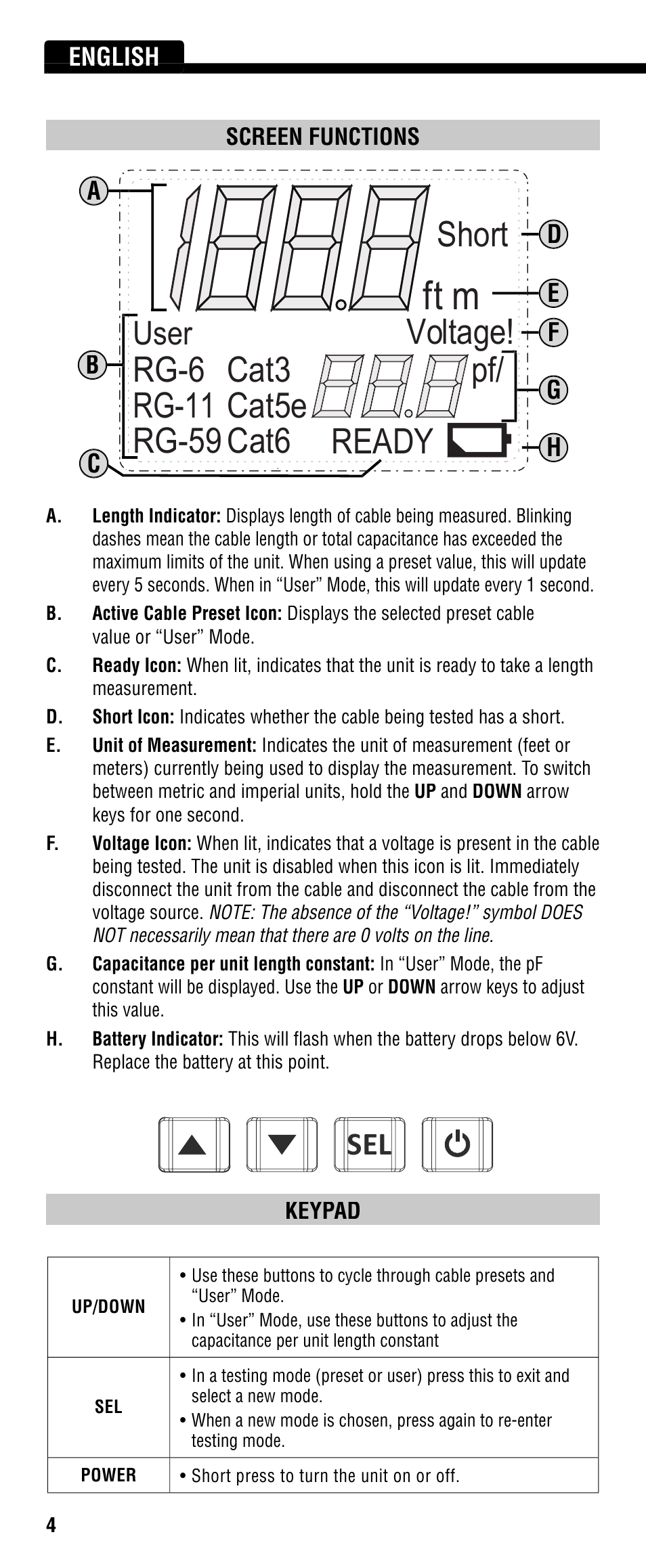 Ft m, Short, Ltage | User | Klein Tools VDV501-089 User Manual | Page 4 / 20