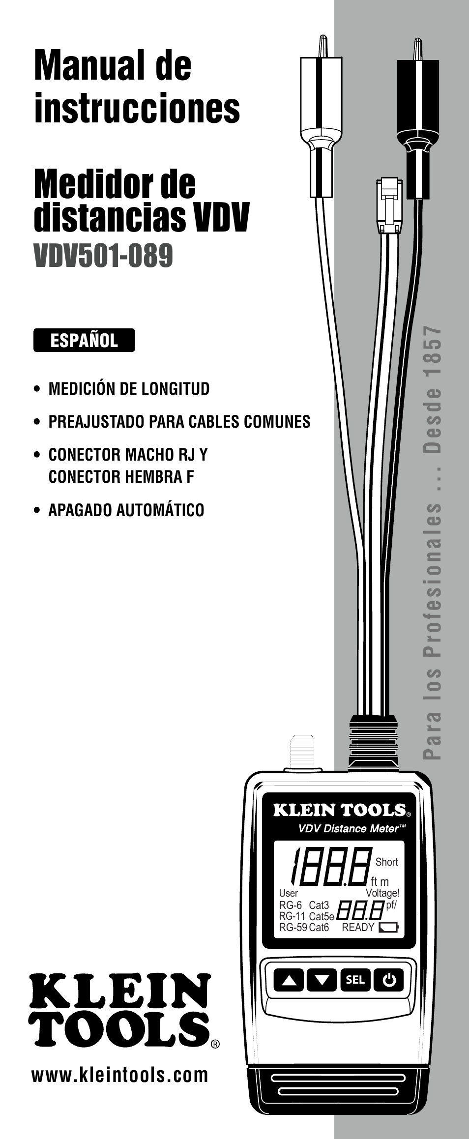 Manual de instrucciones, Medidor de distancias vdv, Para los profesionales ... desde 1857 | Klein Tools VDV501-089 User Manual | Page 6 / 20