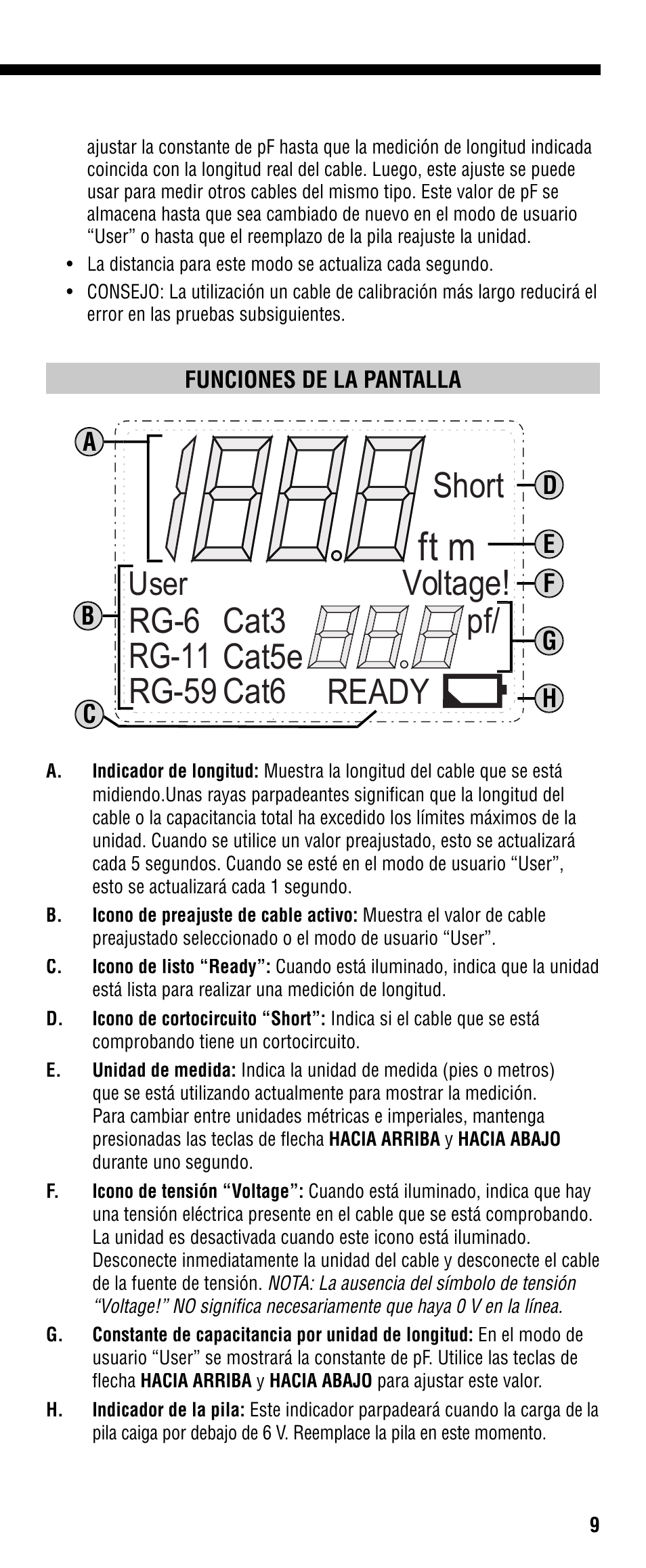 Ft m, Short, Ltage | User | Klein Tools VDV501-089 User Manual | Page 9 / 20