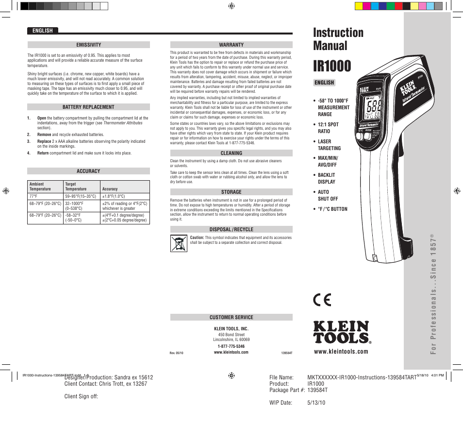 Klein Tools IR1000 User Manual | 6 pages