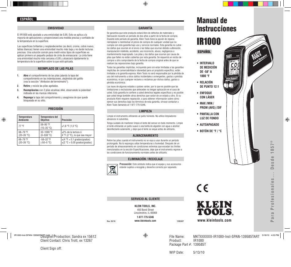 Ir1000, Manual de instrucciones | Klein Tools IR1000 User Manual | Page 3 / 6