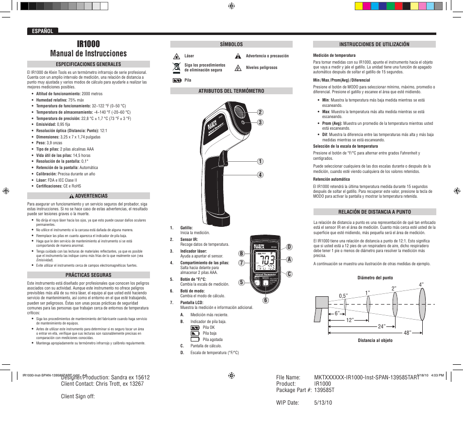 Ir1000 manual de instrucciones | Klein Tools IR1000 User Manual | Page 4 / 6