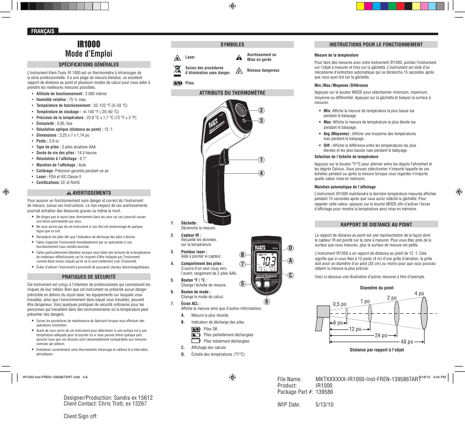 Ir1000 mode d’emploi | Klein Tools IR1000 User Manual | Page 6 / 6