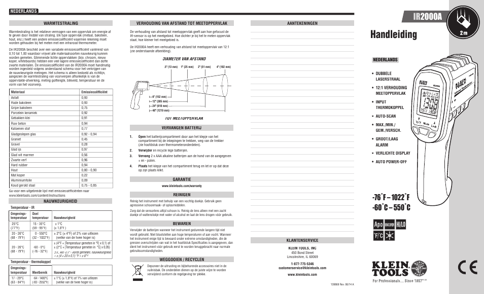 Handleiding, Ir 2000a | Klein Tools IR2000A User Manual | Page 11 / 12