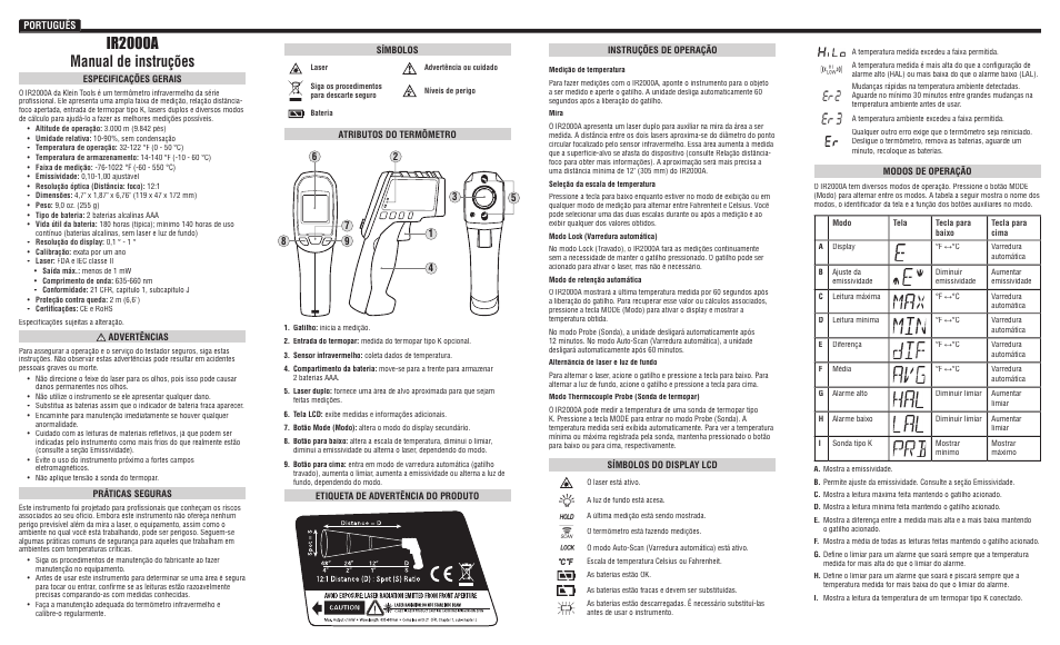 Ir2000a manual de instruções | Klein Tools IR2000A User Manual | Page 6 / 12