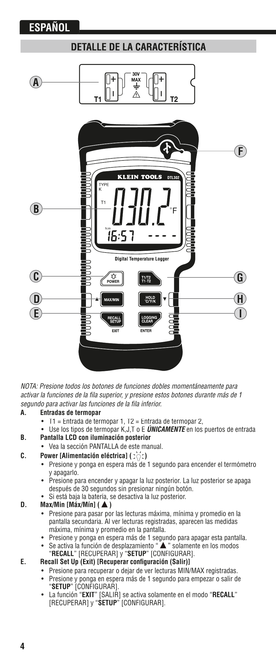 Español | Klein Tools DTL302 User Manual | Page 16 / 36