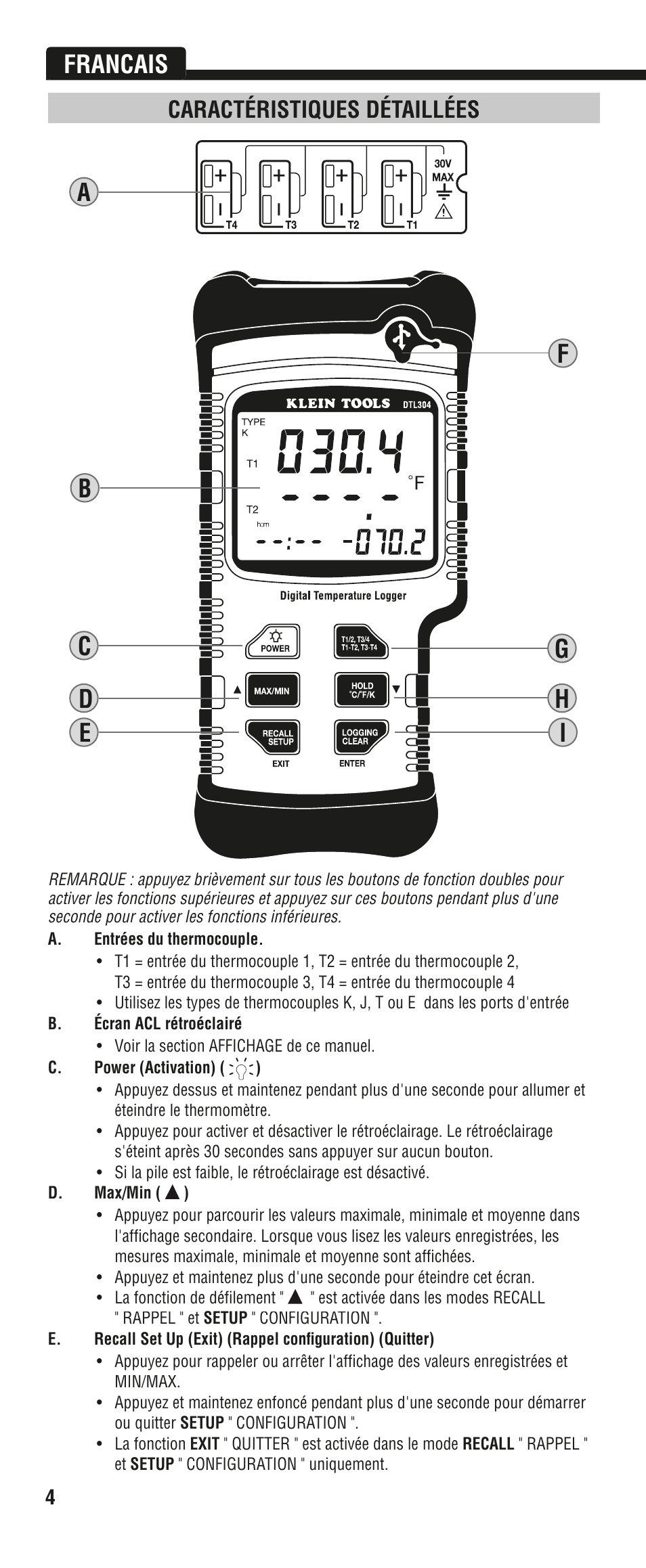 Francais, Caractéristiques détaillées | Klein Tools DTL304 User Manual | Page 28 / 36