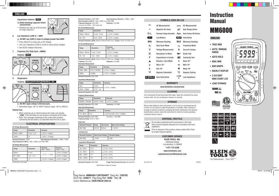 Klein Tools MM6000/6000N User Manual | 8 pages