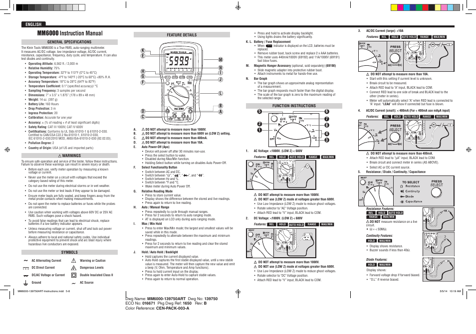 Mm6000 instruction manual | Klein Tools MM6000/6000N User Manual | Page 2 / 8