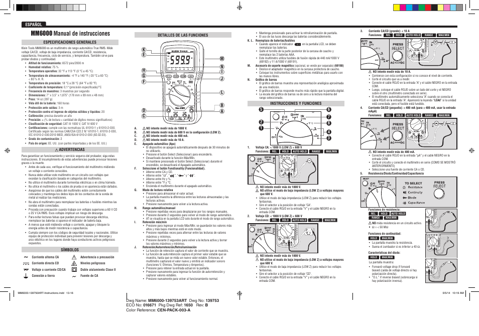 Mm6000 manual de instrucciones | Klein Tools MM6000/6000N User Manual | Page 4 / 8