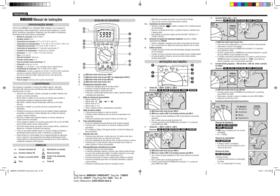 Mm6000 manual de instruções | Klein Tools MM6000/6000N User Manual | Page 6 / 8