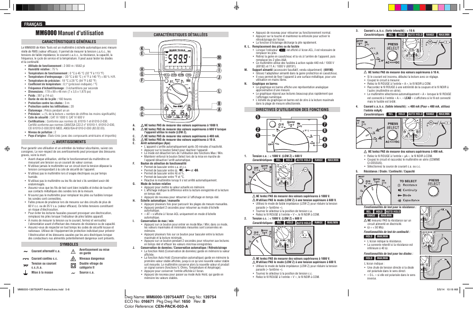 Mm6000 manuel d'utilisation | Klein Tools MM6000/6000N User Manual | Page 8 / 8