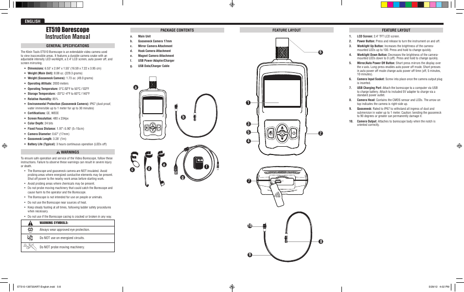 Et510 borescope instruction manual | Klein Tools ET510 User Manual | Page 2 / 6