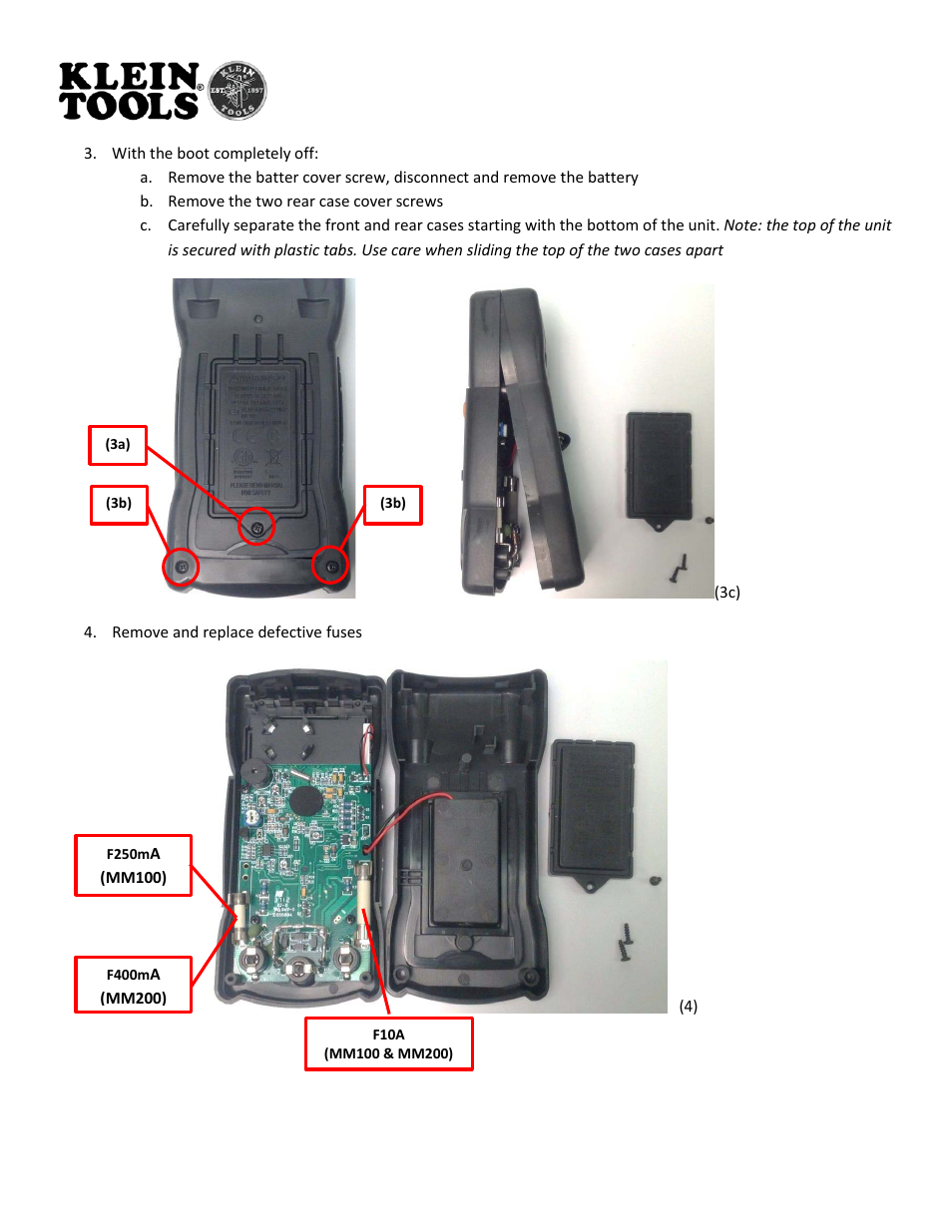 Digital multimeter fuse replacement | Klein Tools MM100 User Manual | Page 2 / 4