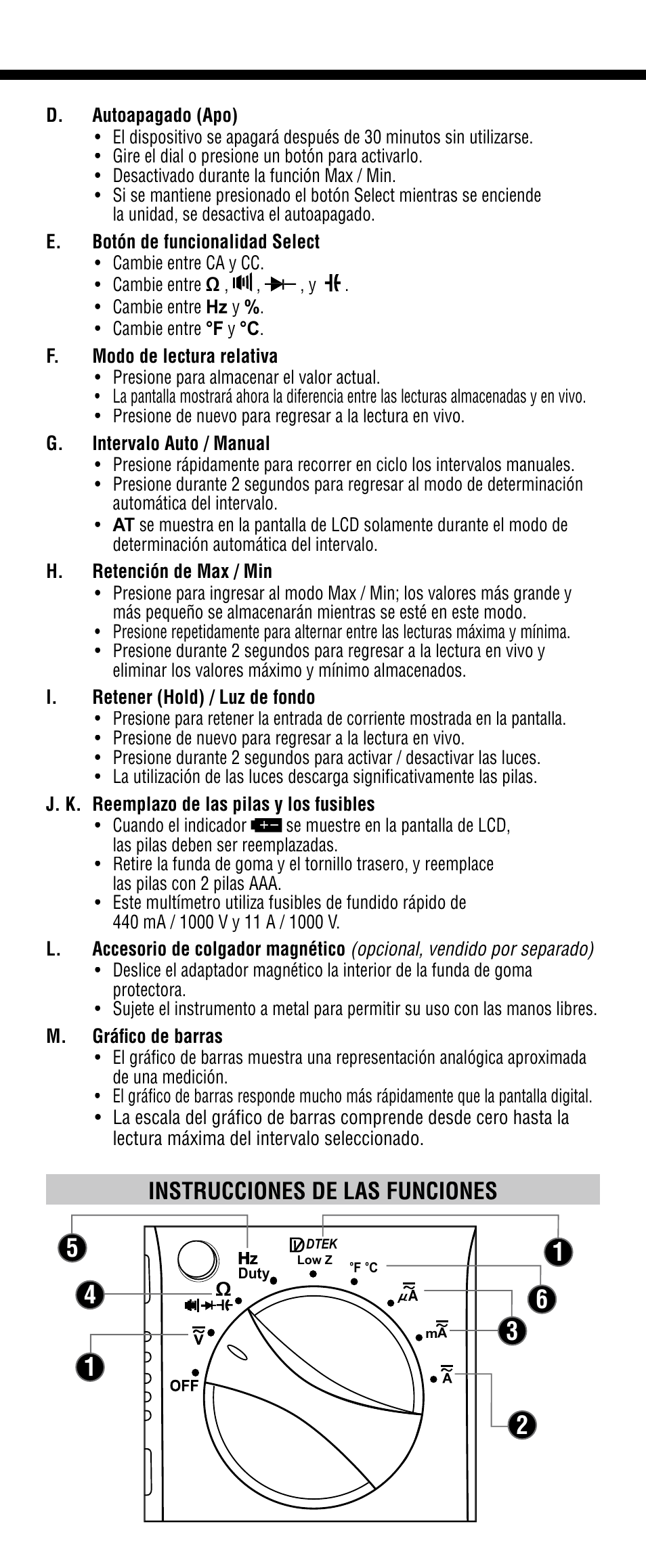 Instrucciones de las funciones | Klein Tools MM2000 User Manual | Page 12 / 24