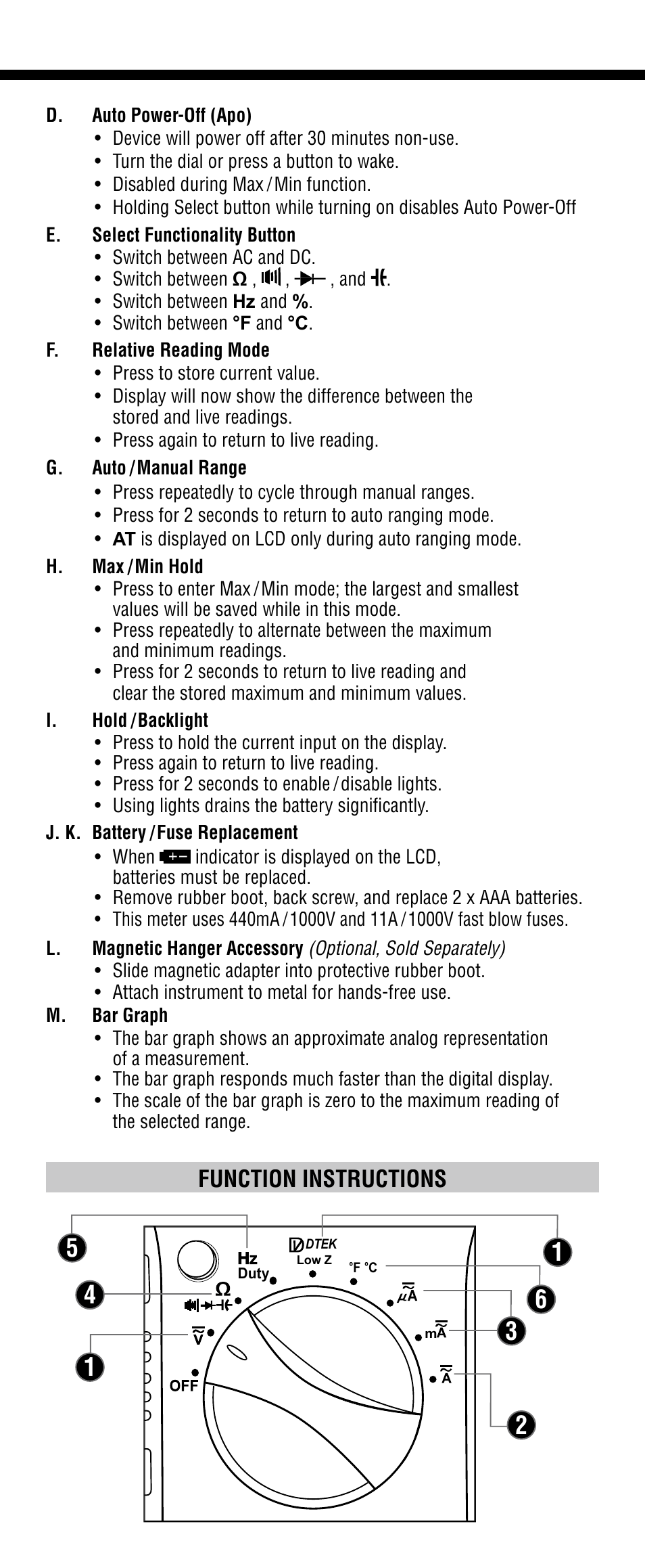 Function instructions | Klein Tools MM2000 User Manual | Page 4 / 24