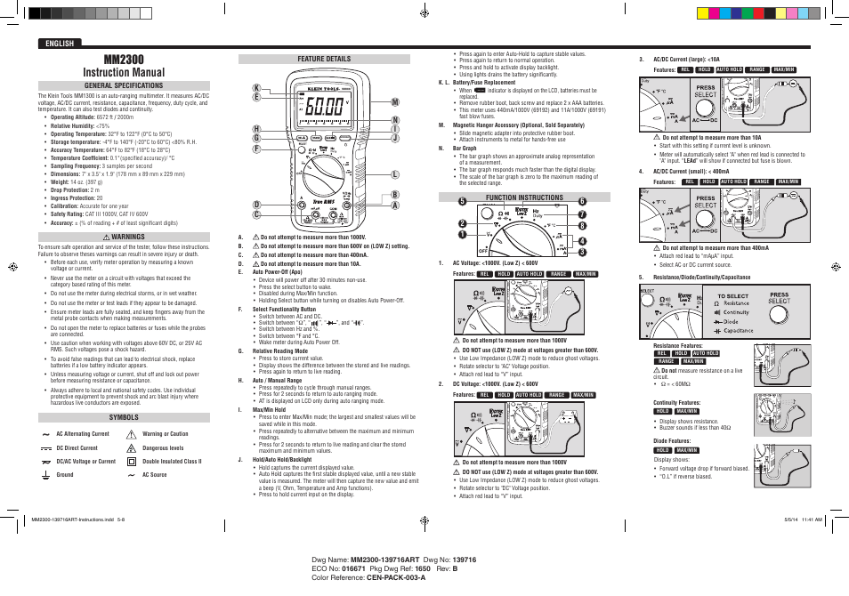 Mm2300 instruction manual | Klein Tools MM2300 User Manual | Page 2 / 8