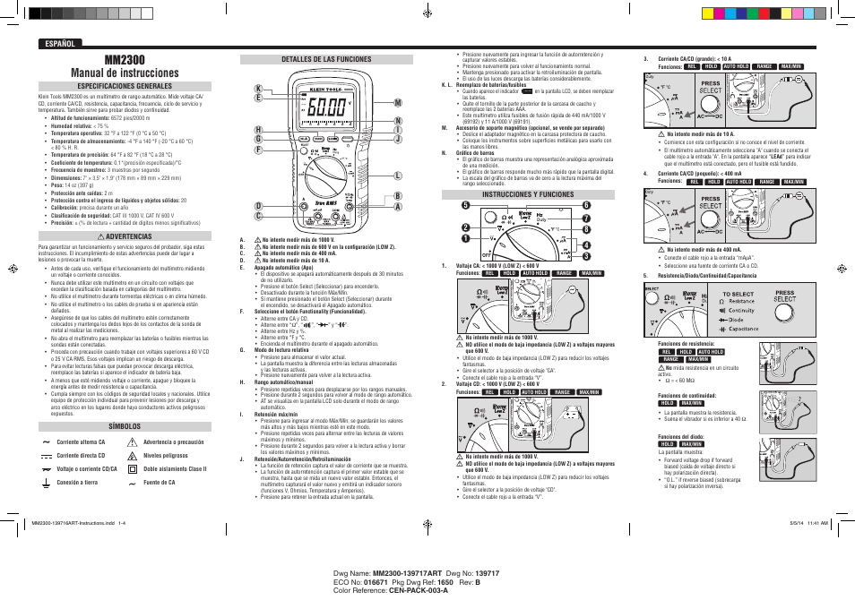 Mm2300 manual de instrucciones | Klein Tools MM2300 User Manual | Page 4 / 8