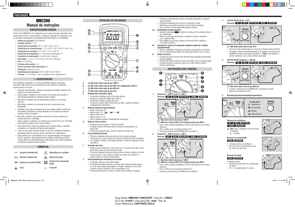 Mm2300 manual de instruções | Klein Tools MM2300 User Manual | Page 6 / 8