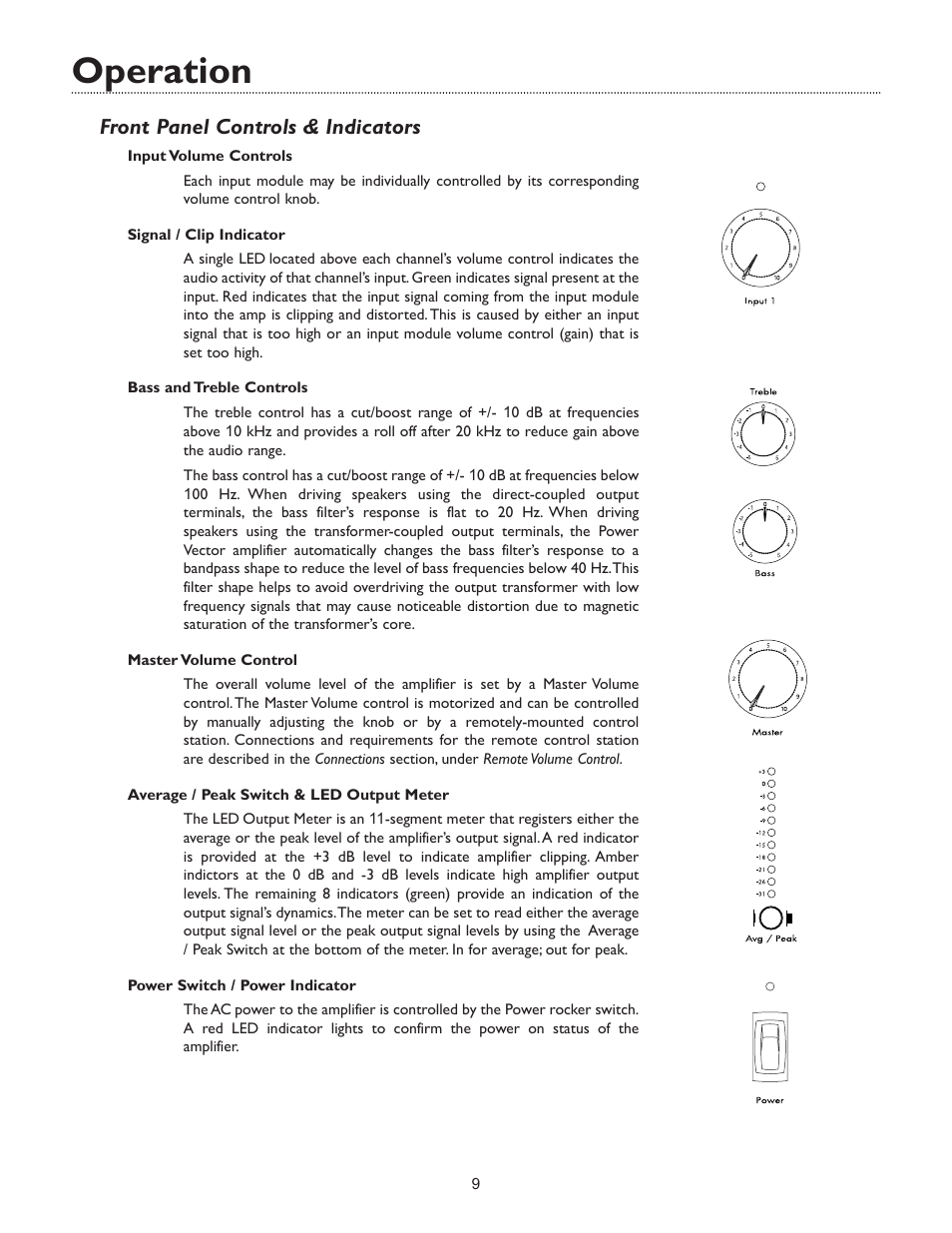 Operation, Front panel controls & indicators | Bogen V250 EN User Manual | Page 11 / 16