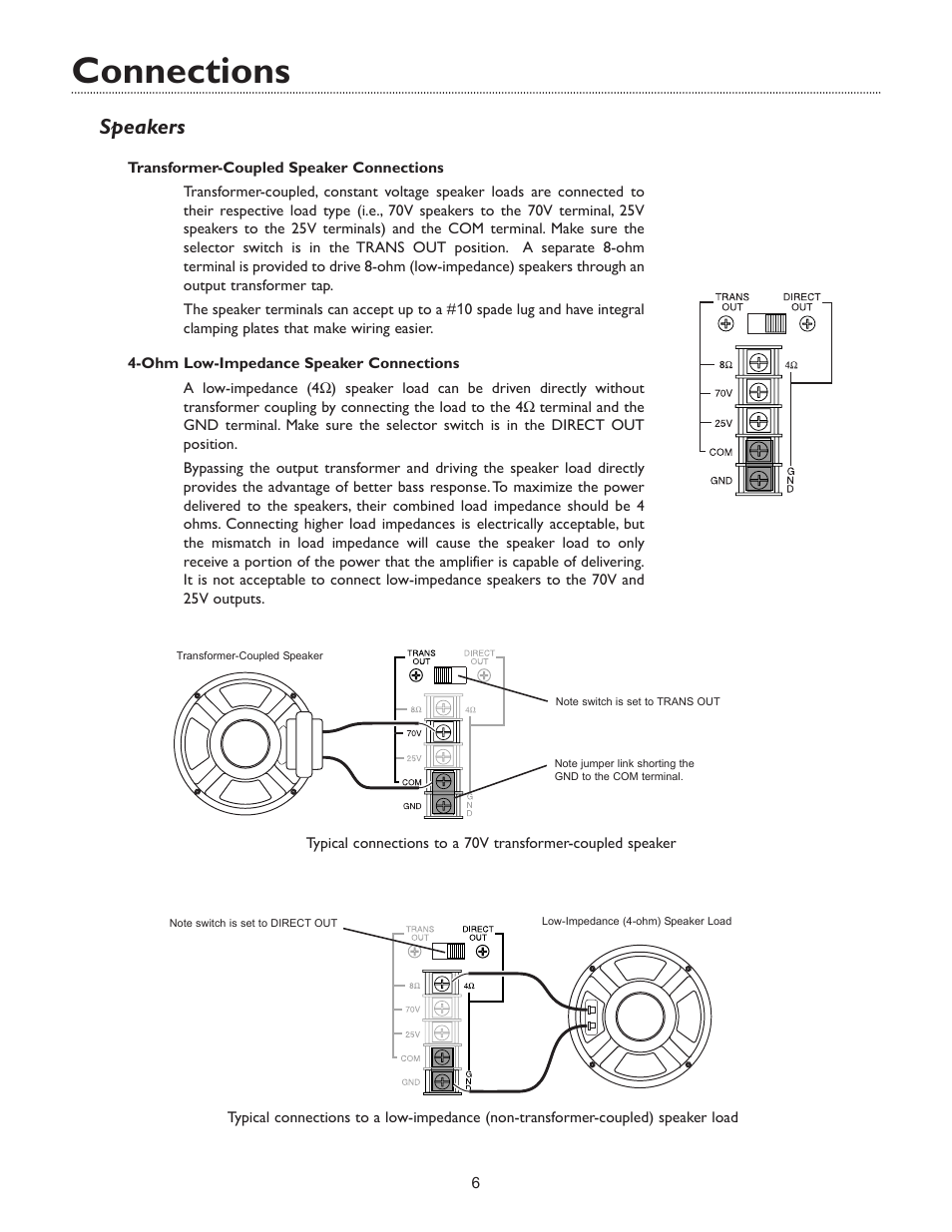 Connections, Speakers | Bogen V250 EN User Manual | Page 8 / 16