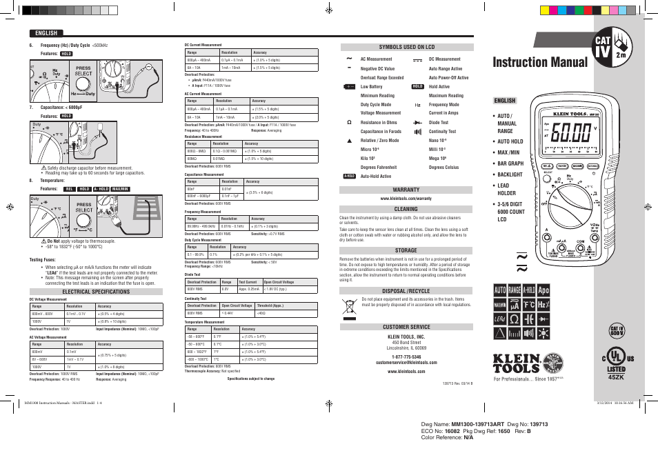 Klein Tools MM1300 User Manual | 8 pages
