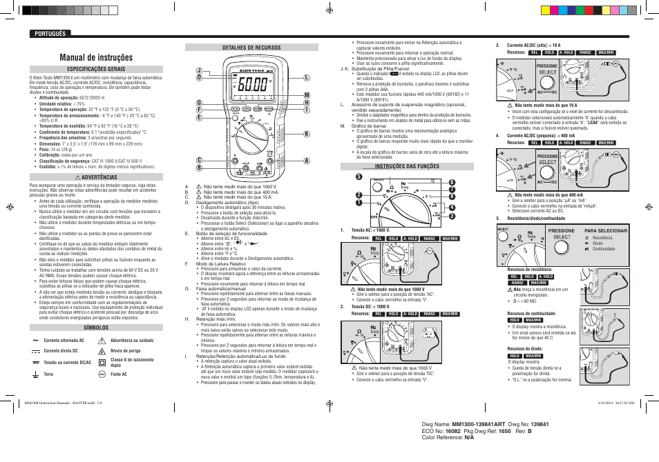 Mm1300 manual de instruções | Klein Tools MM1300 User Manual | Page 6 / 8