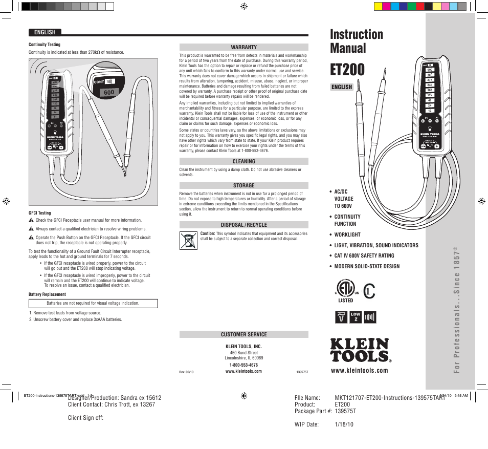 Klein Tools ET200 User Manual | 6 pages