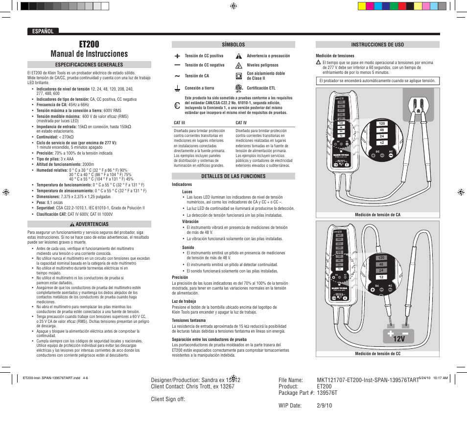 Et200 manual de instrucciones | Klein Tools ET200 User Manual | Page 4 / 6