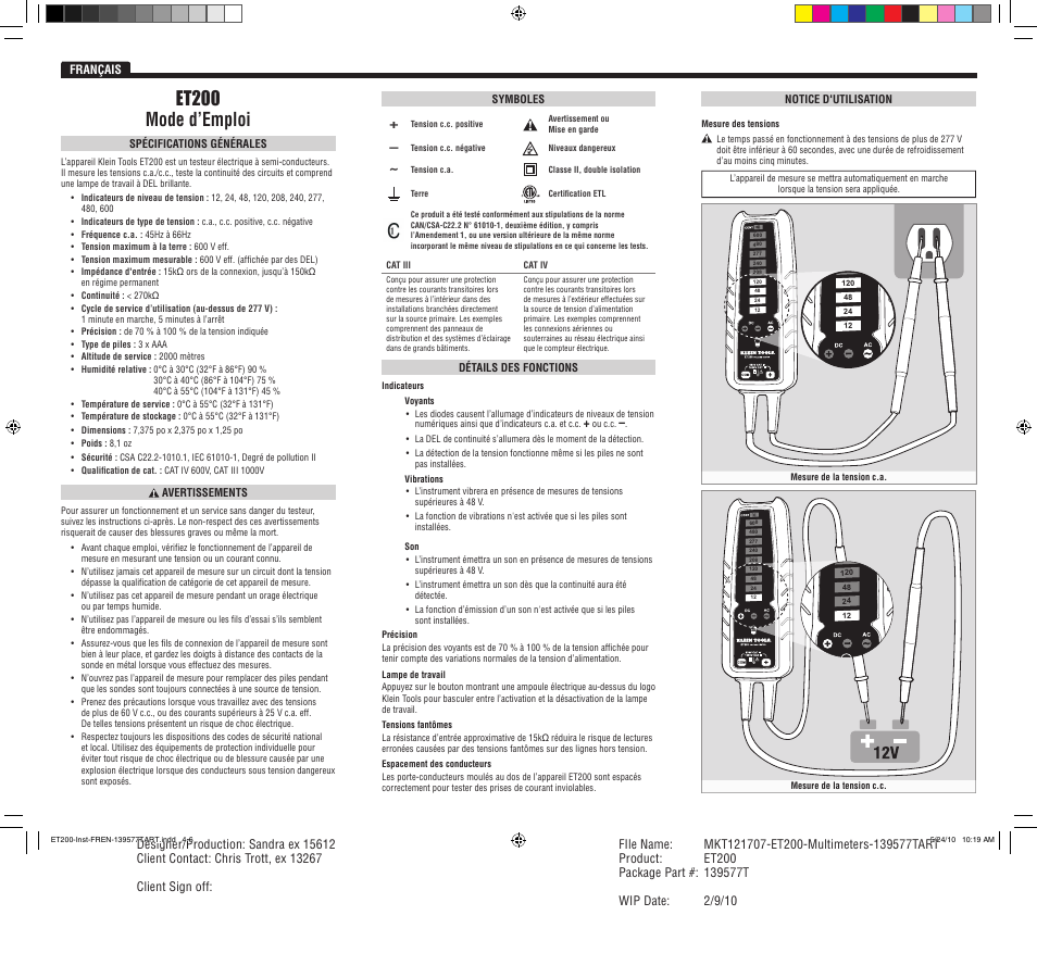 Et200 mode d’emploi | Klein Tools ET200 User Manual | Page 6 / 6