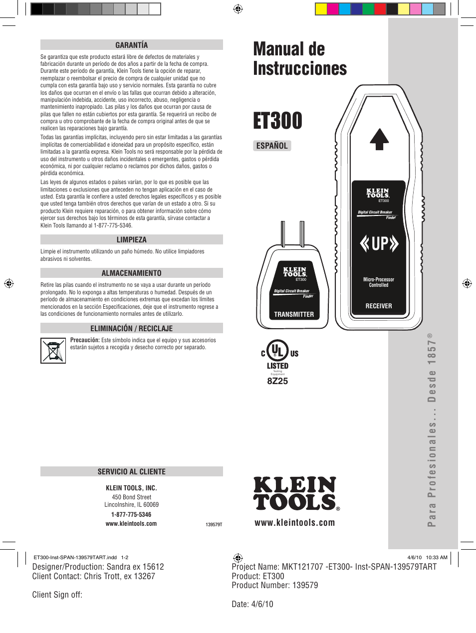 Et300, Manual de instrucciones | Klein Tools ET300 User Manual | Page 3 / 6