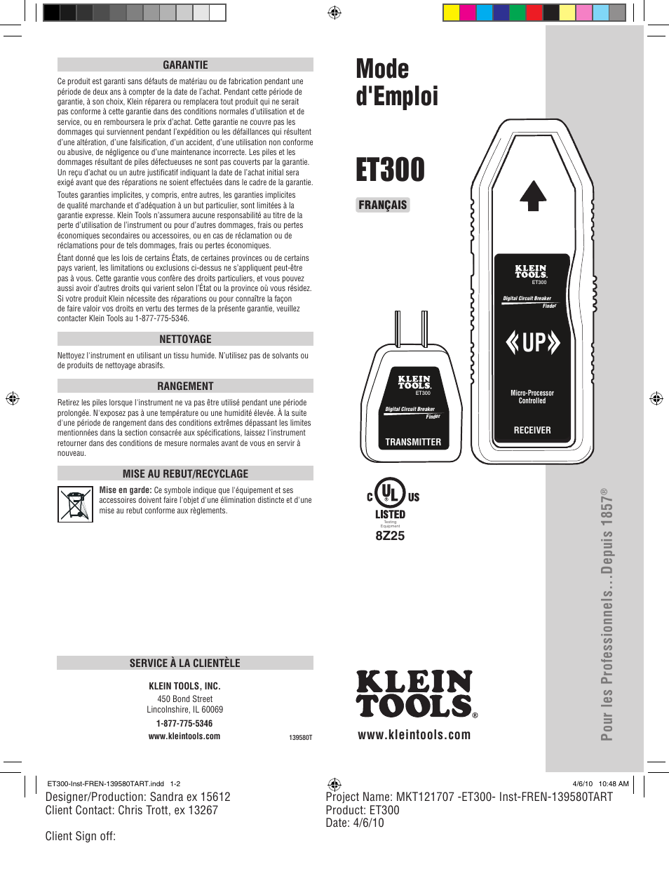 Et300, Mode d'emploi | Klein Tools ET300 User Manual | Page 5 / 6