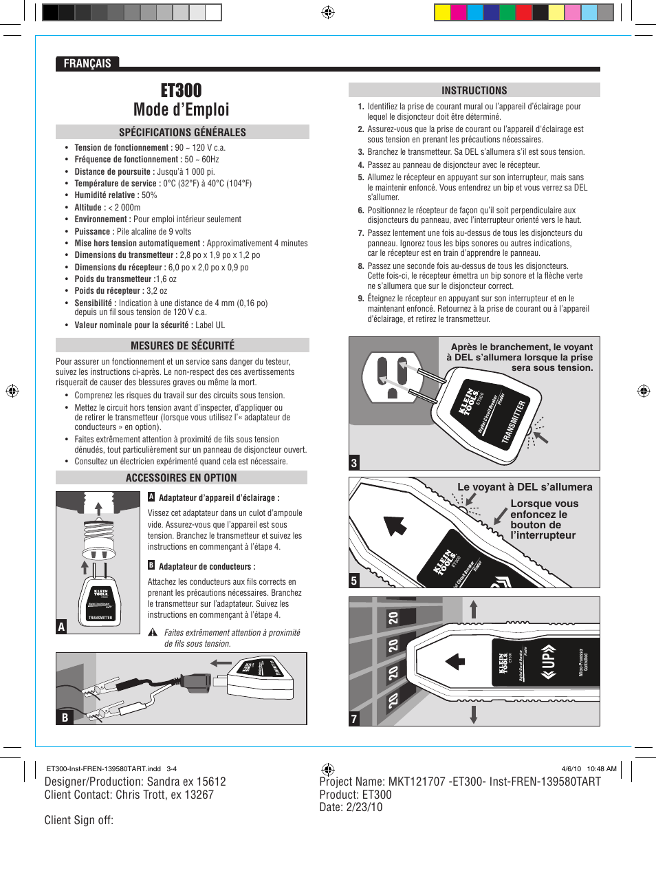 Et300 mode d’emploi | Klein Tools ET300 User Manual | Page 6 / 6