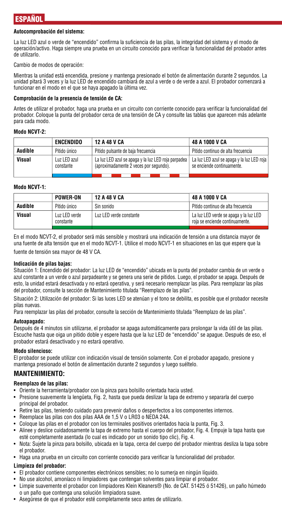 Español | Klein Tools NCVT-2 User Manual | Page 5 / 10