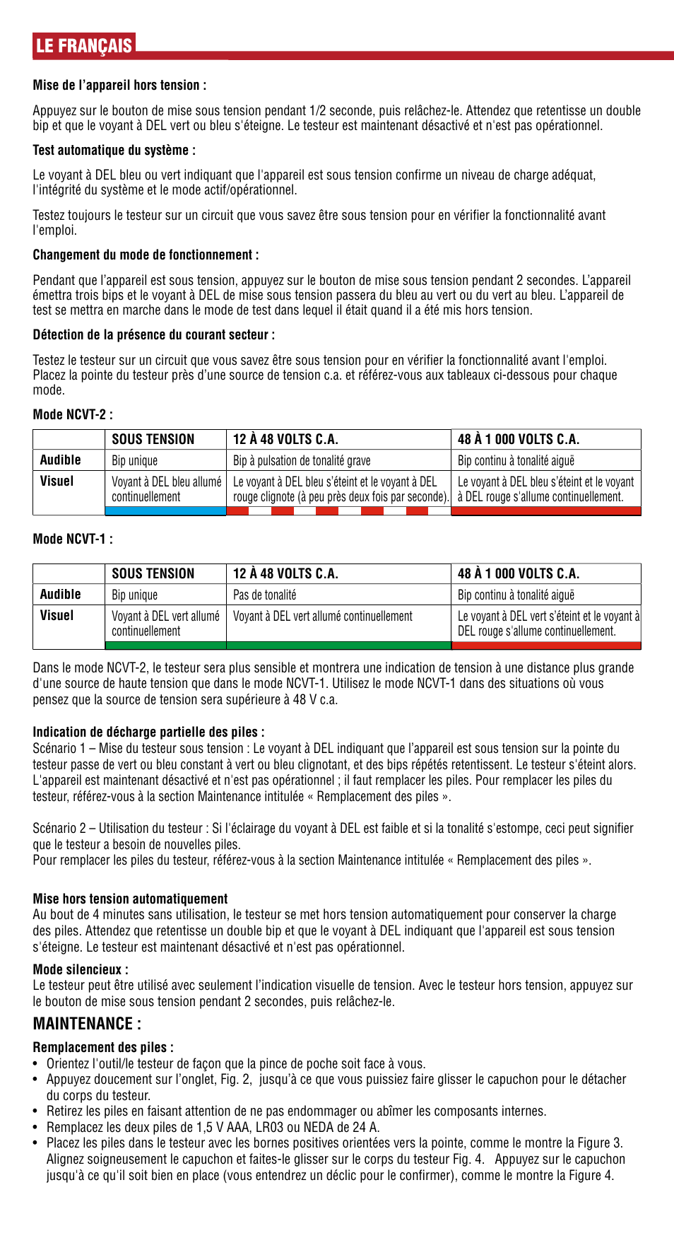 Le français | Klein Tools NCVT-2 User Manual | Page 8 / 10