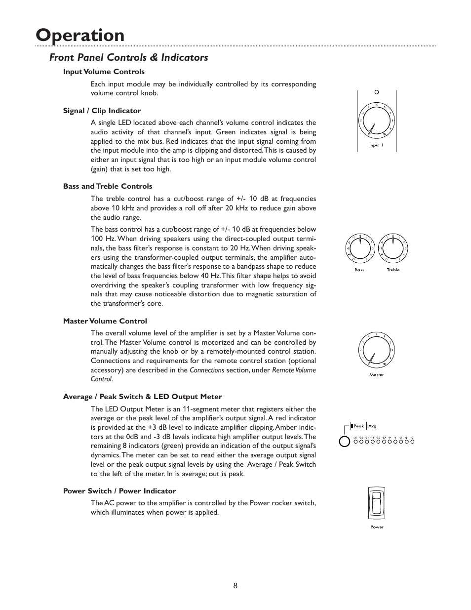 Operation, Front panel controls & indicators | Bogen WV100 User Manual | Page 10 / 16